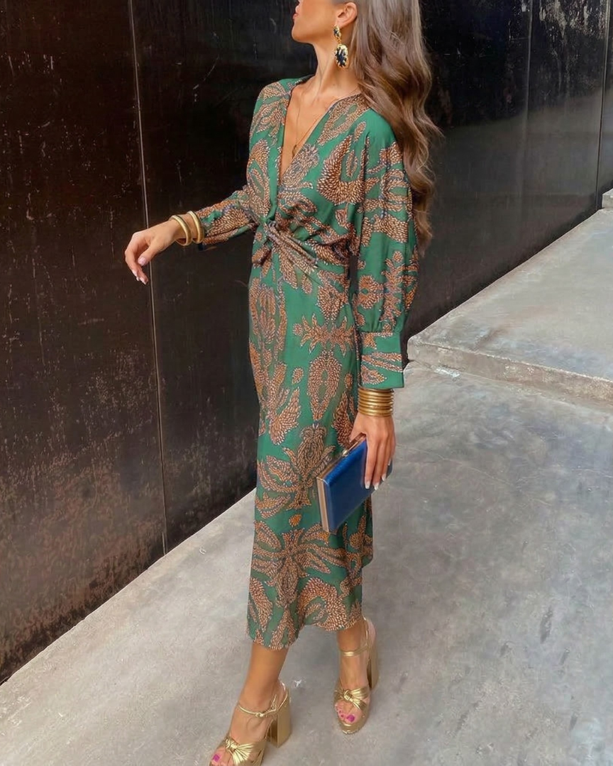 waist knot midi dress Wandoria Women's Casual Shirred Cinched Waist Knot Back Drop Shoulder A-Line Midi Dress, Bohemian Style For Spring/Summer Vacation